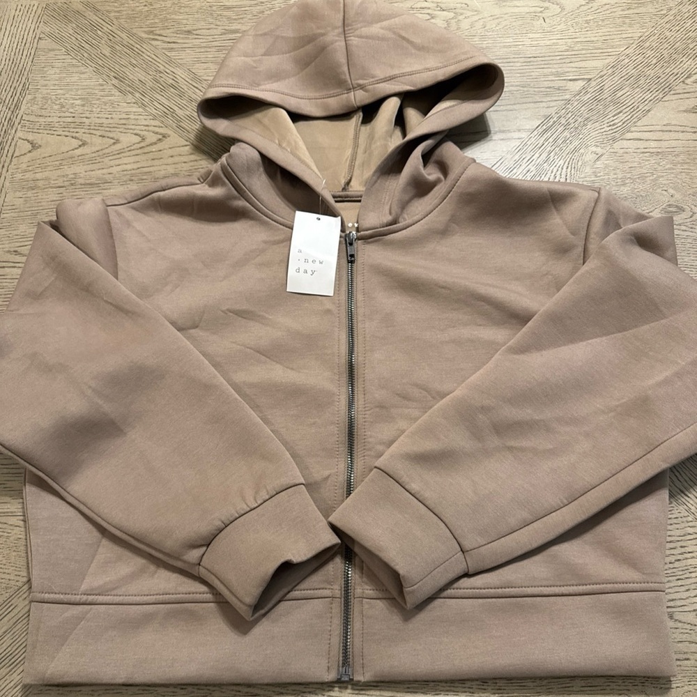 A New Day Full Zip Crop Hoodie Rust/Wine Color Women’s Size Medium Warm & Soft